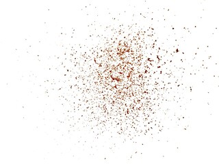 flying cocoa powder on white background isolated. coffee powder, cocoa powder flying, clipping path, texture, powder falling.
