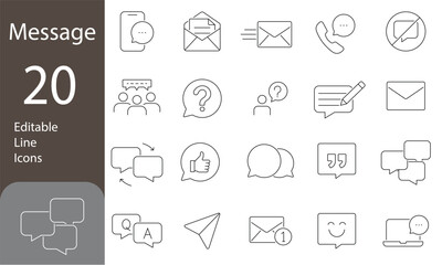 Message Editable Line Icons Set. communication, speech, chat, help, and more. Vector illustration