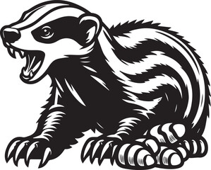 Honey Badger Vector in black and white 