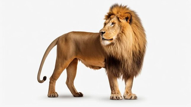 Wild hunting predator lion animal in motion with white transparent background for editing

