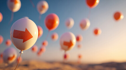  Directional arrows right printed on balloons floating 