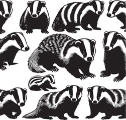 Honey Badger Vector in black and white 