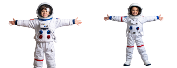 Joyful Child Dressed as an Astronaut, Embracing Imagination and Space Exploration, Transparent Background PNG