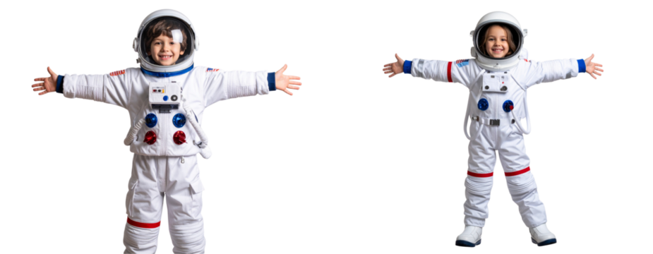 Joyful Child Dressed as an Astronaut, Embracing Imagination and Space Exploration, Transparent Background PNG