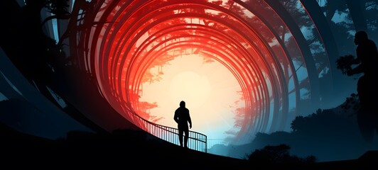 pop surreal unreal silhouettes spiral towards Kingkong, ai generatif