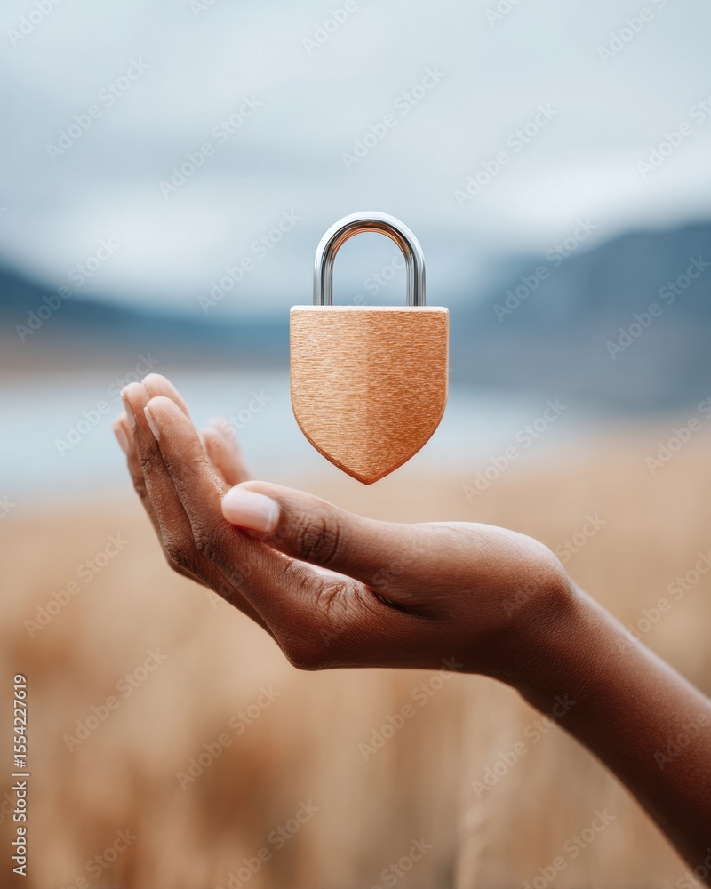 Aufkleber Digital Shield and Padlock Above Hand Representing Cybersecurity and Digital Asset Protection in Modern Tech Infrastructure Audits