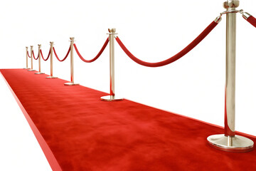 Red carpet entrance stanchions isolated on a white background png ai generated