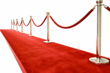 Red carpet entrance stanchions isolated on a white background png ai generated