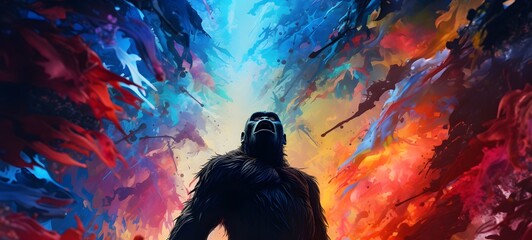 pop surreal unreal silhouettes spiral towards Kingkong, ai generatif