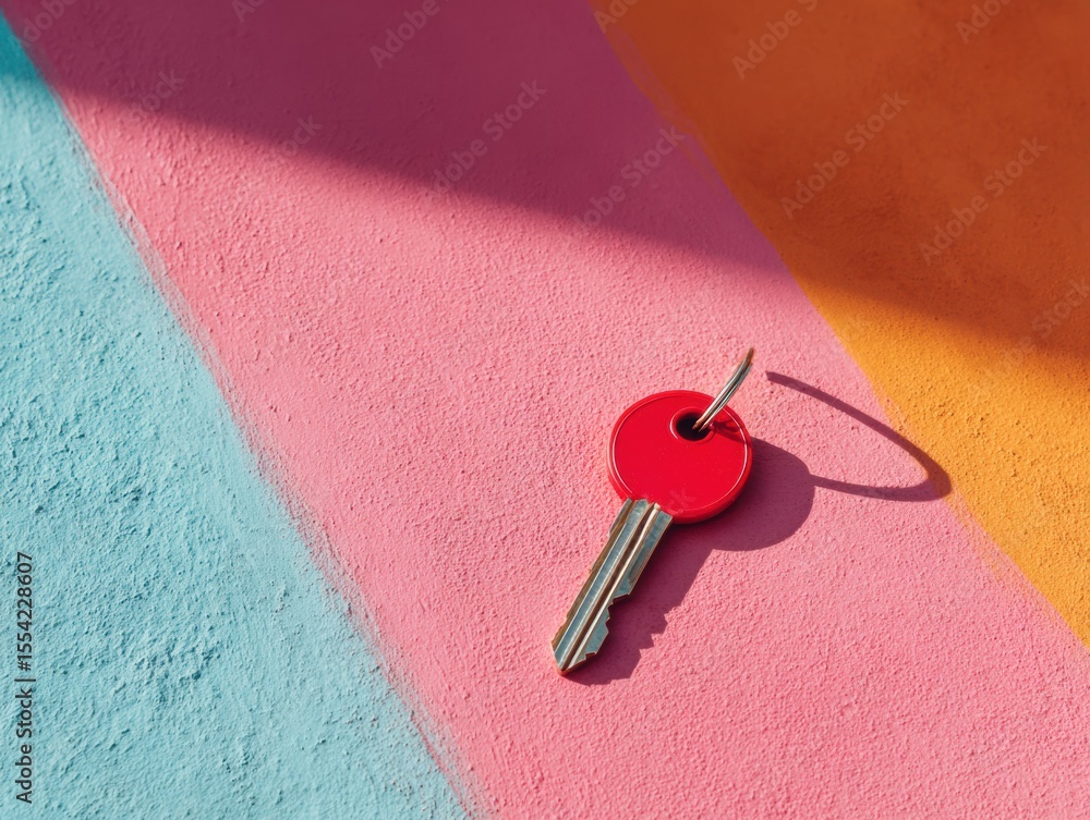 Poster Colorful modern key on vibrant textured surface symbolizing secure access and digital protection for cybersecurity and password management concepts