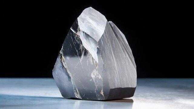 A polished piece of black obsidian, a volcanic glass known for its sharp edges and shiny surface.