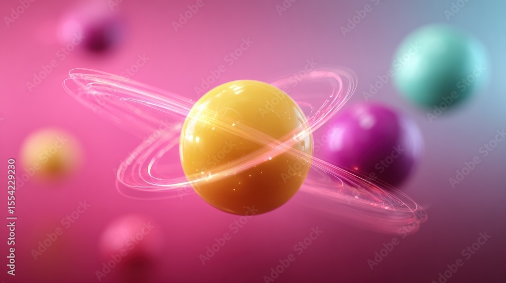 Aufkleber Quantum Optimization Concept with Glowing Atom and Orbiting Particles Highlighting Atomic Scale Innovation for Science Tech Marketing and Education