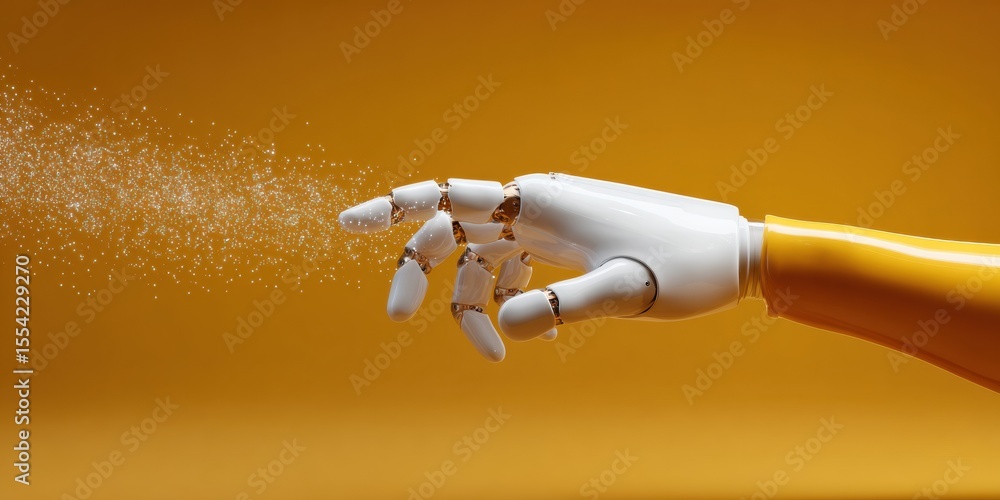 Aufkleber Futuristic robotic hand interacting with quantum computing interface and encrypted data streams for business innovation and digital security