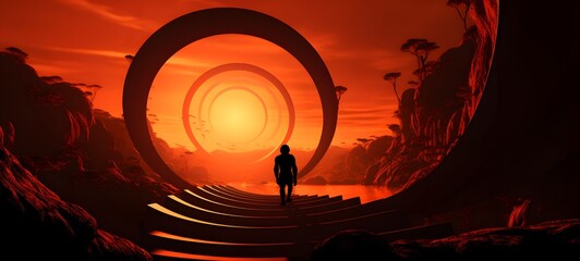 pop surreal unreal silhouettes spiral towards Kingkong, ai generatif