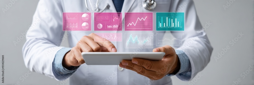 Leinwandbilder Businessman using digital tablet with predictive analytics and interactive data visualization for real-time growth insights in tech-driven business environment