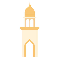 2D illustration of a tall golden Islamic minaret with arched window, minimal style, great for religious or architectural vector designs.