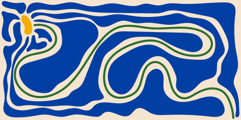 Matisse blue flower landscape abstract banner, midcentury art for home decor and graphic work