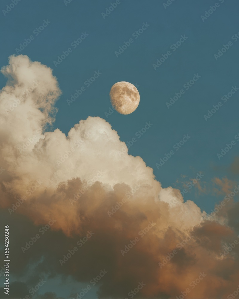 Aufkleber tranquil moonrise above dramatic textured clouds in clear sky for serene website backgrounds and ref