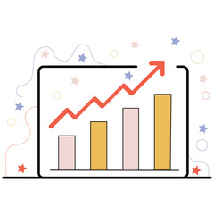 Flat Vector-Style Illustration of Stock Market Investment Growth Chart With Rising Arrow and Simple Bar Graphs, Featuring Minimal Design and Soft Gradient Colors With No Text or Shadow