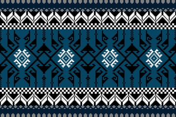 Earthy Tone Traditional Embroidery Art Abstract with Pixel Art Designs for Textile Print