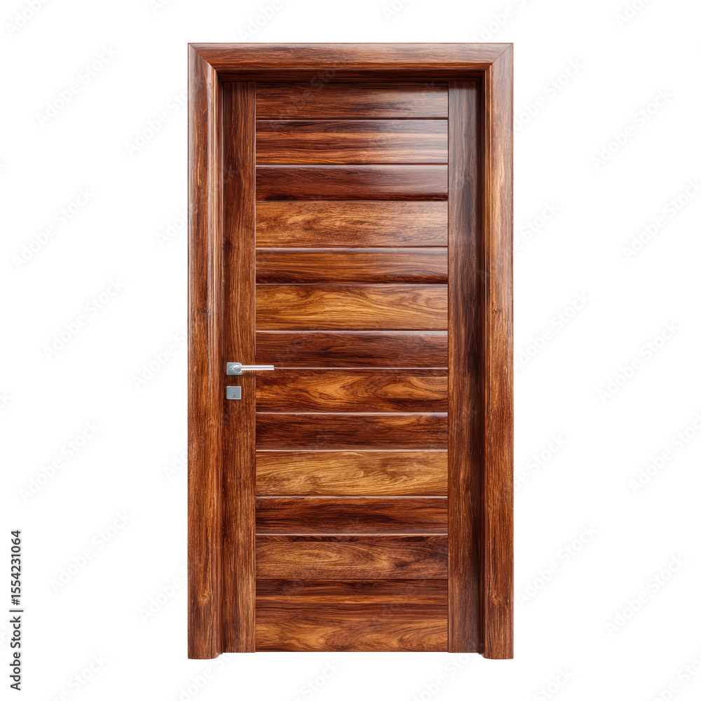 Poster modern wooden door with horizontal panels, elegant design and rich texture for interior spaces and a