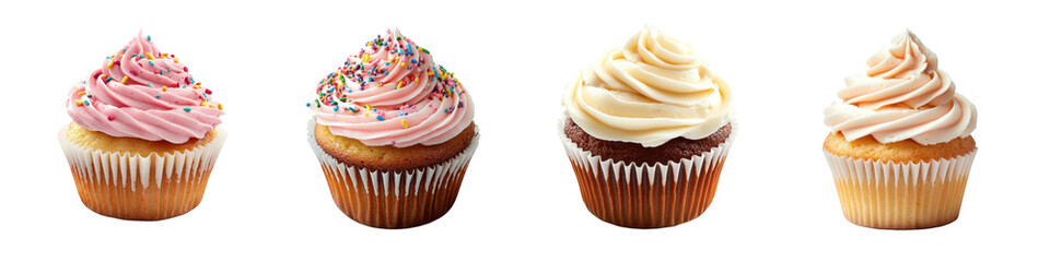 Colorful Cupcakes Isolated on Transparent Background