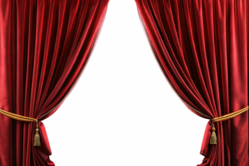 Red velvet curtains drawn back isolated on a white background png ai generated