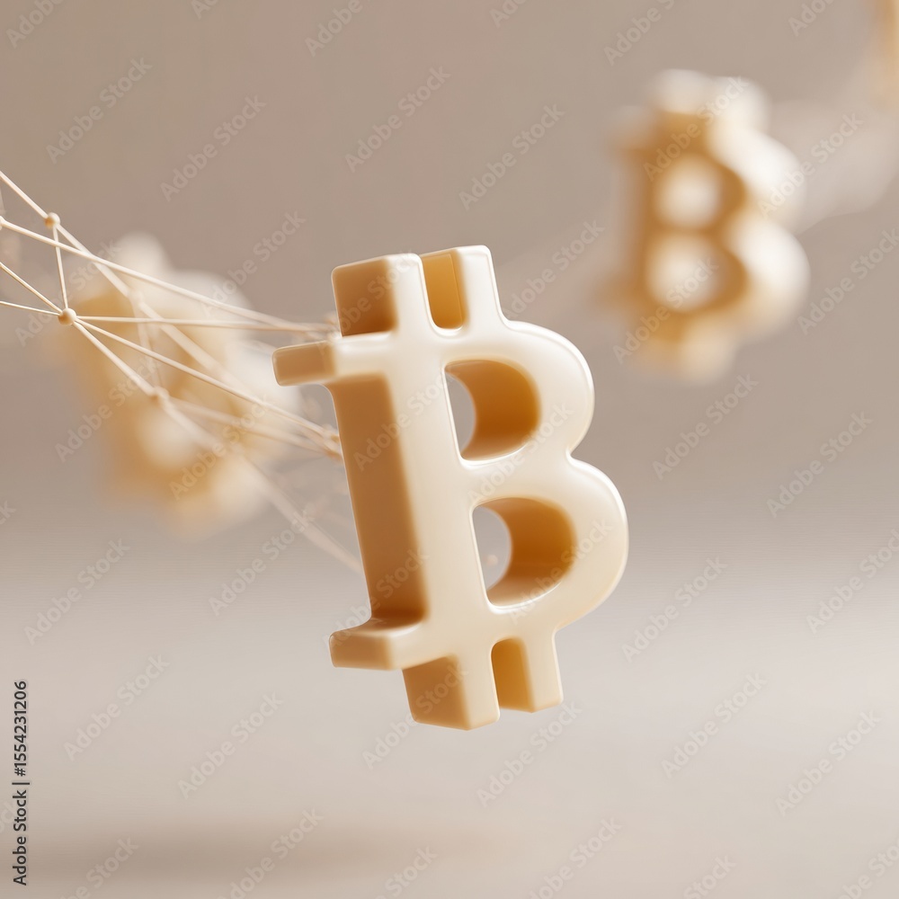 Aufkleber Modern digital bitcoin symbol connected by intricate network lines representing blockchain security and transparency in financial technology and cryptocurrency exchanges
