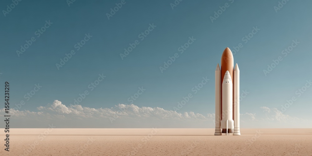 Aufkleber modern aerospace rocket on launch pad in clear open landscape symbolizing innovation and ambition fo