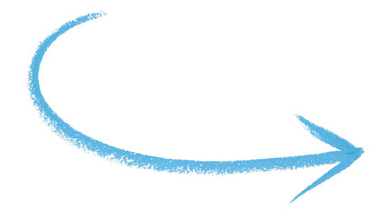 Light blue arrow symbol colored pencil isolated on transparent background