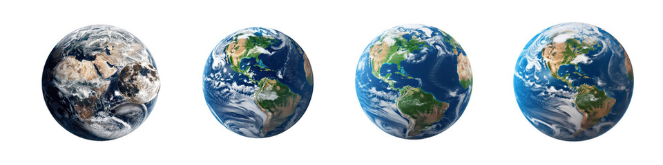 Spinning Earth Globes Isolated on Transparent Background