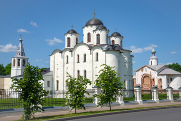 Ancient temples in the historical center of Veliky Novgorod, Russia