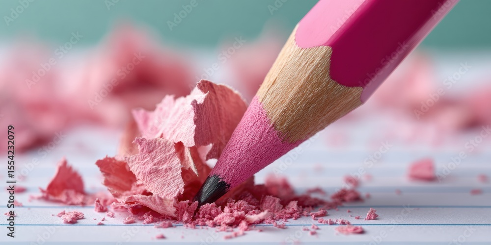 Poster Modern Closeup of Pencil Eraser Correcting Handwritten Error on Lined Paper with Shavings, Symbolizing Precision and Office Productivity