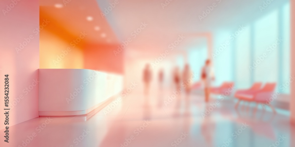 Aufkleber blurred modern clinic lobby with reception and seating symbolizing healthcare payment and financial 