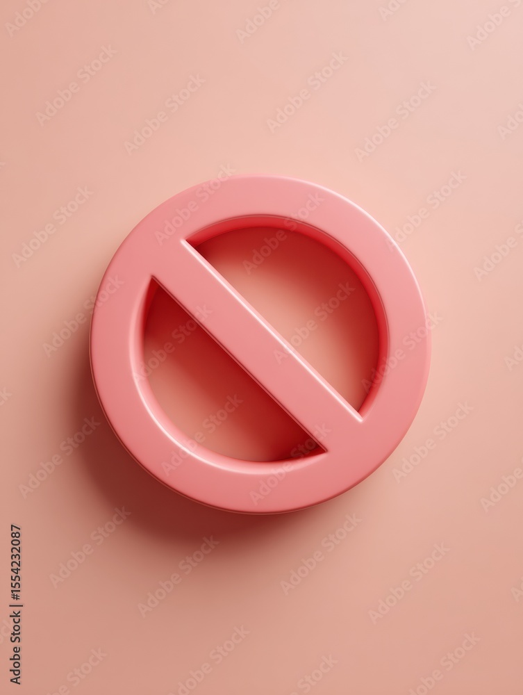 Poster Minimalist pink entry restriction symbol with diagonal slash on soft background, modern UI icon for digital policy and clear access denial in tech design