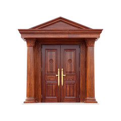 Elegant Wooden Entrance Door with Classic Architectural Design and Decorative Elements