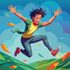 a man in a jump in full height joyfully.