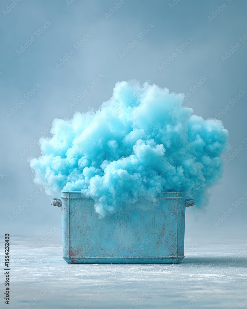 Poster Modern cryogenic cooling with vibrant blue vapor in industrial container showcasing extreme cold safety protocols and advanced material processing in lab setting