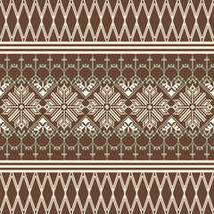 Earthy Tone Traditional Embroidery Art Abstract with Pixel Art Designs for Textile Print