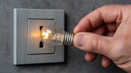 Hand holding lightbulb in electrical outlet