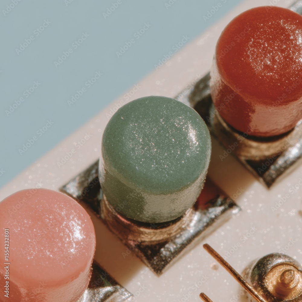 Poster Macro Closeup of Colorful LED Components on Circuit Board Showing Precision Electronics for Tech Industry and Product Marketing