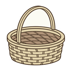 Traditional woven picnic basket vector illustration in beige and brown colors