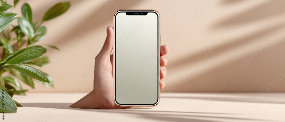 Poster modern fintech concept hand holding smartphone with blank screen and peer-to-peer transfer notificat