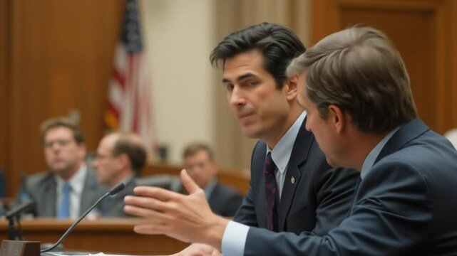 Formal Meeting Two Businessman Talking at a Press Conference Professional Discussion