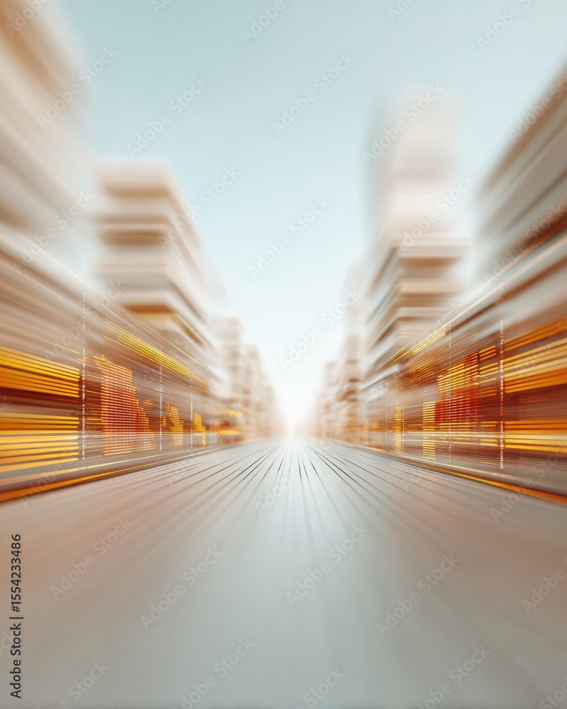 Poster Futuristic Digital Cityscape with Dynamic Light Trails and Motion Blur Representing Innovation in Tech and Urban Connectivity