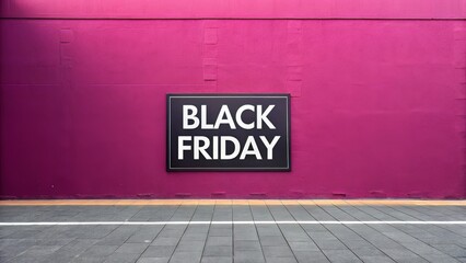 Black Friday label on a vibrant magenta wall, creating visual impact through minimalism and vibrant tone.