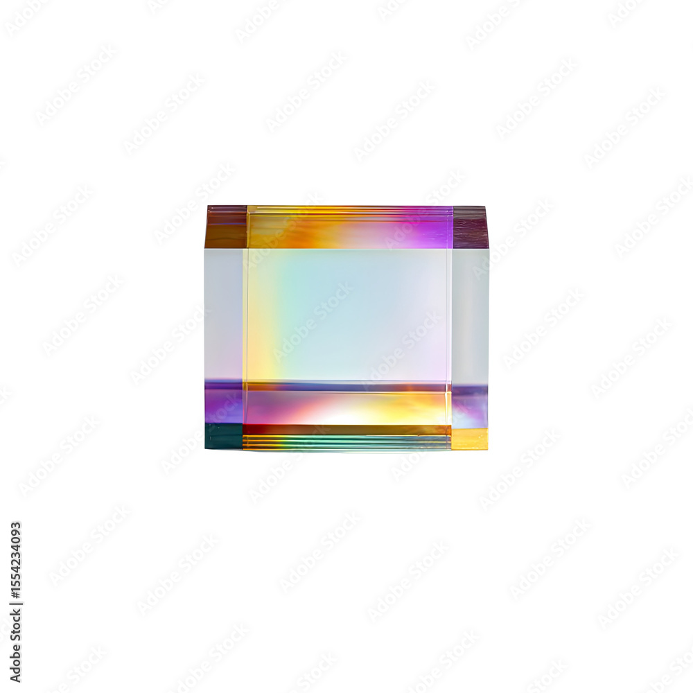 Poster colorful light refraction prism on white background creating abstract reflections and patterns in na