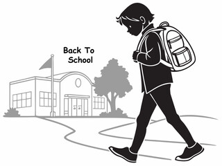 Back to School Boy Walking to School in Silhouette Style Illustration silhouette boy
