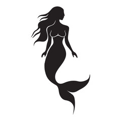 Elegant Black Silhouette of a Mermaid