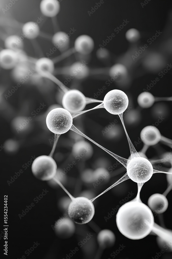 Aufkleber Quantum Molecular Network Spheres Connected by Thin Rods on Dark Background Symbolizing AI Systems and Tech-Driven Innovation in Science and Analytics
